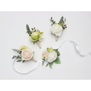  Blush Pink, Ivory & Soft Olive Green Wedding Boutonnieres and Corsage 5488
