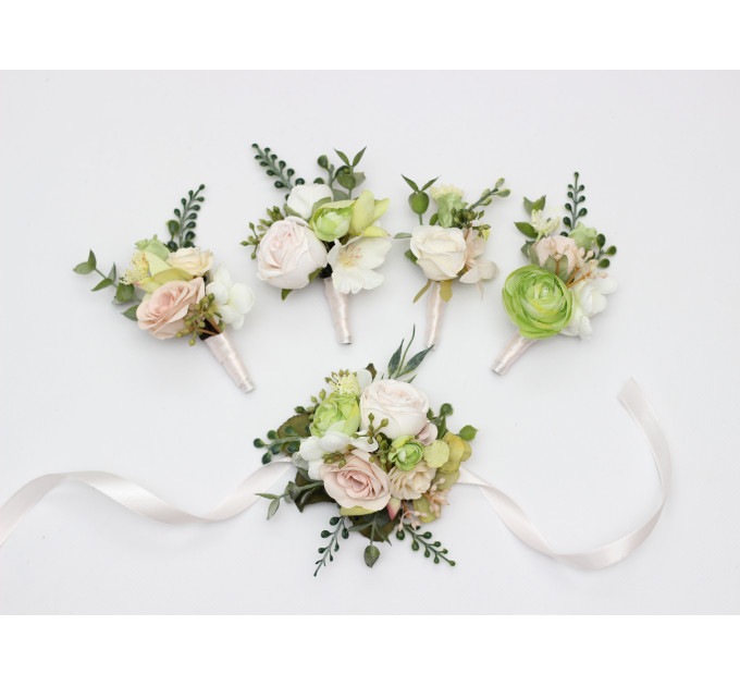 Blush Pink, Ivory & Soft Olive Green Wedding Boutonnieres