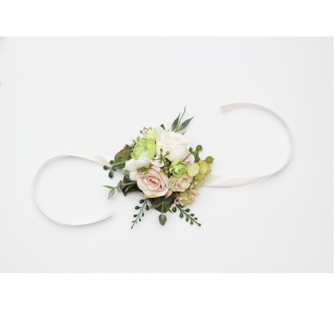 Blush Pink, Ivory & Soft Olive Green Wrist Bracelet