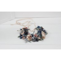 Dusty blue beige flower crown. Hair wreath. Flower girl crown. Wedding flowers. 0506