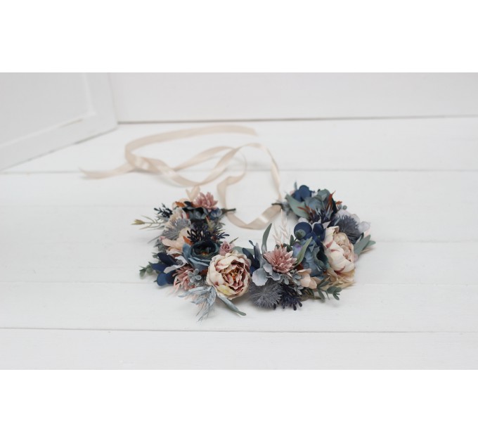 Dusty blue beige flower crown. Hair wreath. Flower girl crown. Wedding flowers. 0506