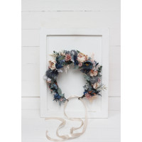 Dusty blue beige flower crown. Hair wreath. Flower girl crown. Wedding flowers. 0506