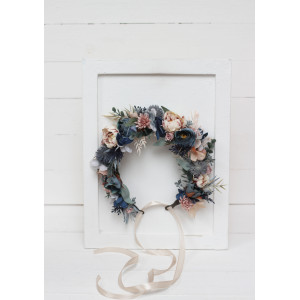 Dusty blue beige flower crown. Hair wreath. Flower girl crown. Wedding flowers. 0506