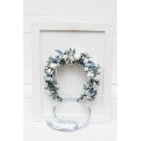 Dusty blue white  flower crown. Hair wreath. Flower girl crown. Wedding flowers. 0508