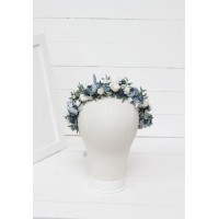 Dusty blue white  flower crown. Hair wreath. Flower girl crown. Wedding flowers. 0508