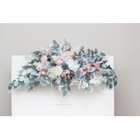  Flower arch arrangement in dusty blue blush pink white colors.  Arbor flowers. Floral archway. Faux flowers for wedding arch. 0509