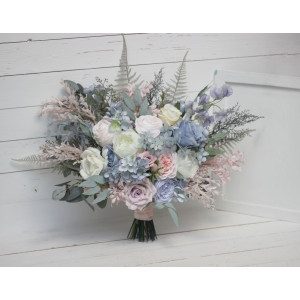 Wedding bouquets in dusty blue blush pink white colors. Bridal bouquet. Cascading bouquet. Faux bouquet. Bridesmaid bouquet. 0509-1