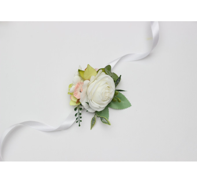 Blush Pink, Ivory & Soft Olive Green Corsage and Wedding Boutonnieres