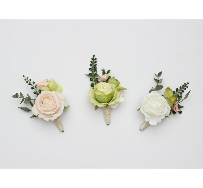 Blush Pink, Ivory & Soft Olive Green Corsage and Wedding Boutonnieres