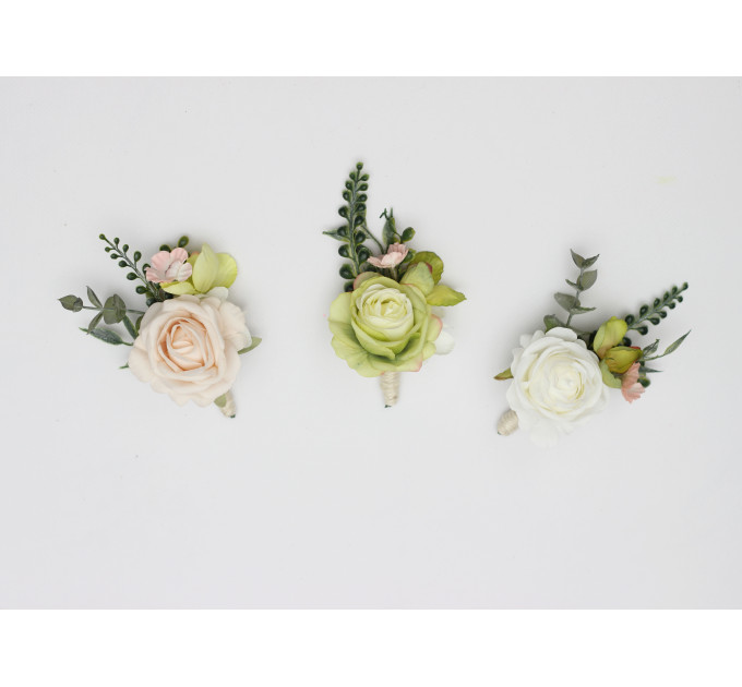 Blush Pink, Ivory & Soft Olive Green Corsage and Wedding Boutonnieres