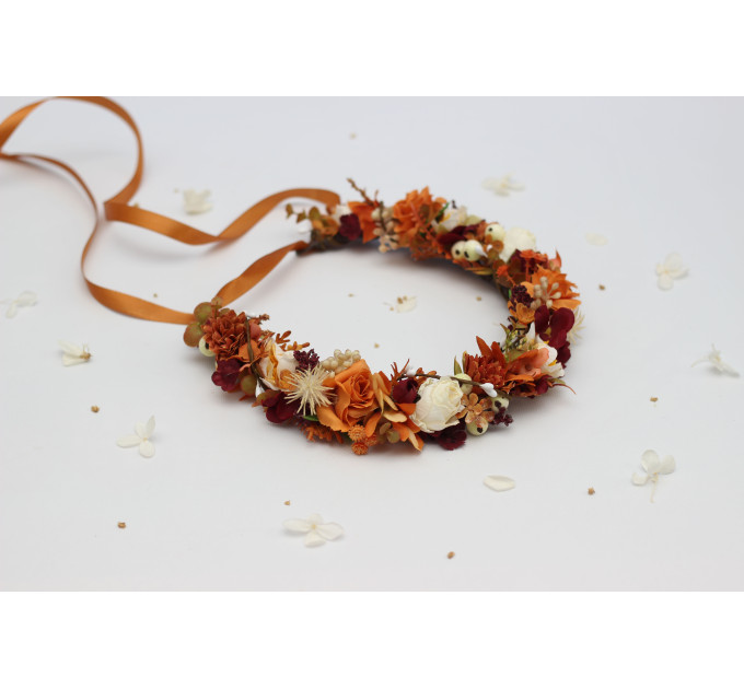 Rust, Cream & Burgundy Flower Crown for Bridal and Boho Hairstyles