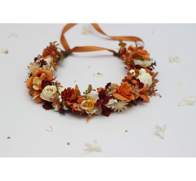 Rust, Cream & Burgundy Flower Crown for Bridal and Boho Hairstyles