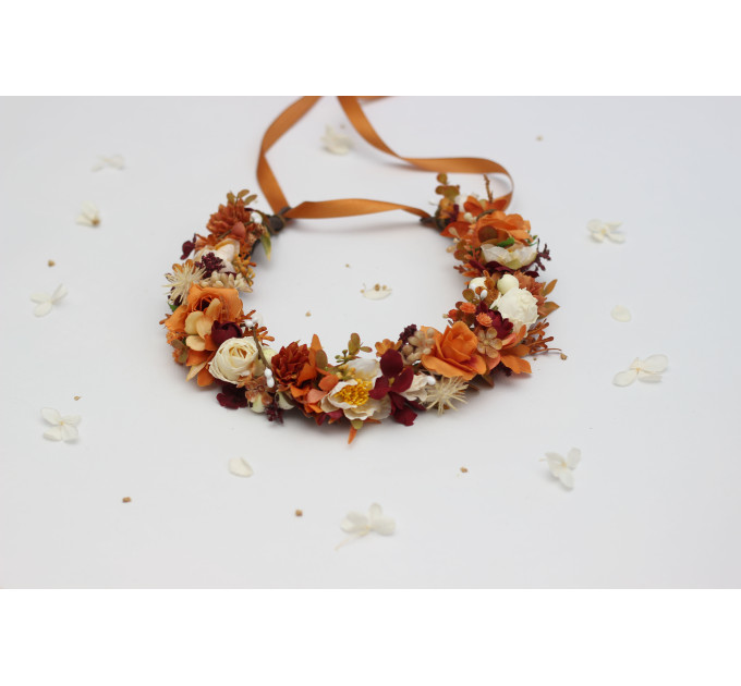 Rust, Cream & Burgundy Flower Crown for Bridal and Boho Hairstyles