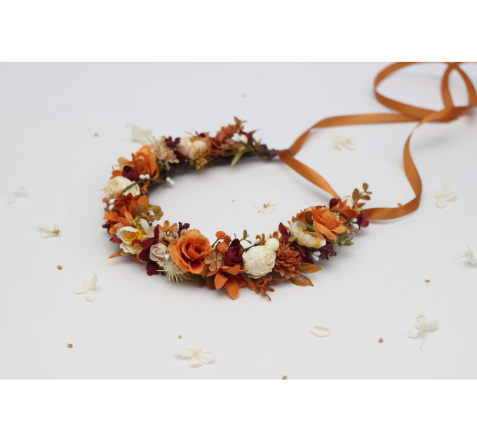 Rust, Cream & Burgundy Flower Crown for Bridal and Boho Hairstyles