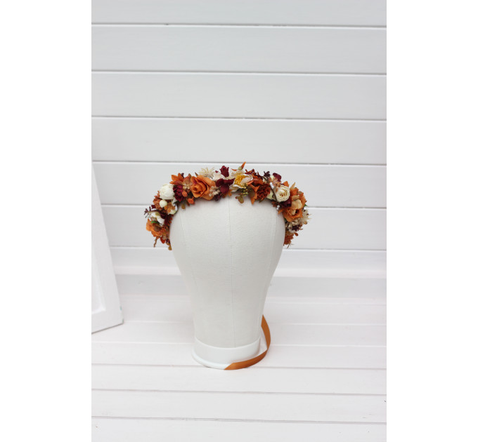 Rust, Cream & Burgundy Flower Crown for Bridal and Boho Hairstyles