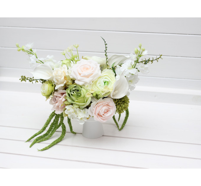 Blush Pink, Ivory & Soft Olive Green Wedding Centerpiece