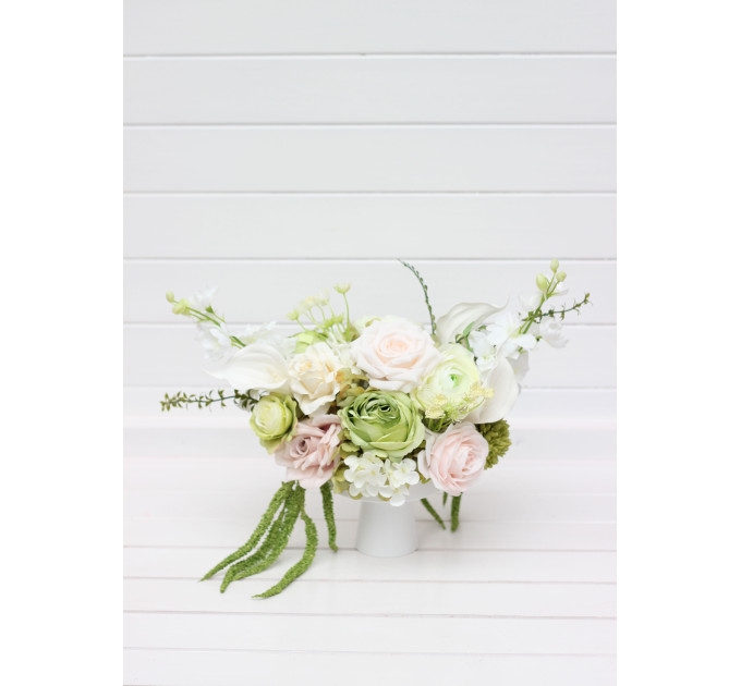 Blush Pink, Ivory & Soft Olive Green Wedding Centerpiece