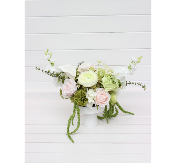 Blush Pink, Ivory & Soft Olive Green Wedding Centerpiece
