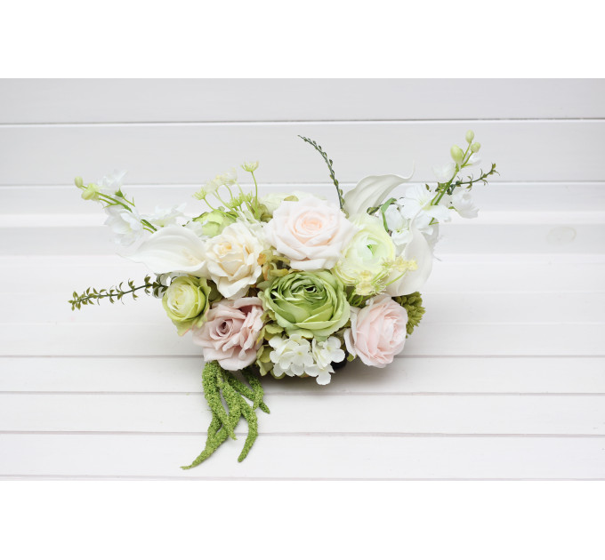 Blush Pink, Ivory & Soft Olive Green Wedding Centerpiece