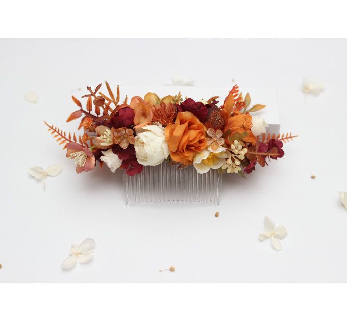 Rust, Cream & Burgundy Floral Hair Comb for Bridal Hairstyles