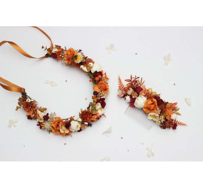 Rust, Cream & Burgundy Flower Crown for Bridal and Boho Hairstyles