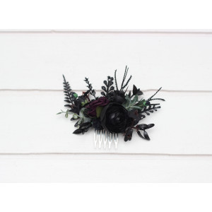 Purple & Black Gothic Floral Hair Comb 5411