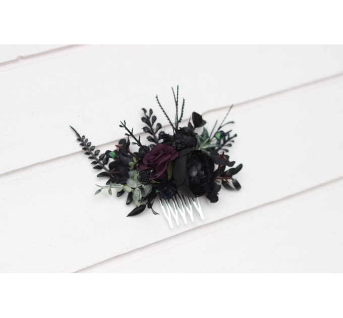 Purple & Black Hair Comb for Gothic Wedding Hairstyles