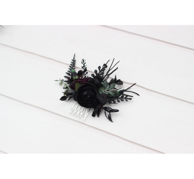 Purple & Black Hair Comb for Gothic Wedding Hairstyles