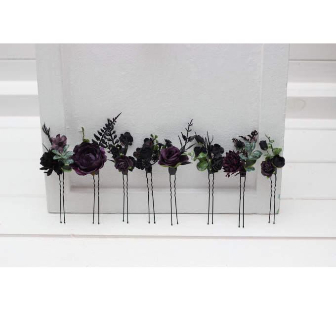 Gothic Hair Pins in Purple & Black for Bridal Hairstyles