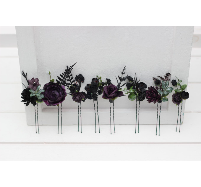 Gothic Hair Pins in Purple & Black for Bridal Hairstyles