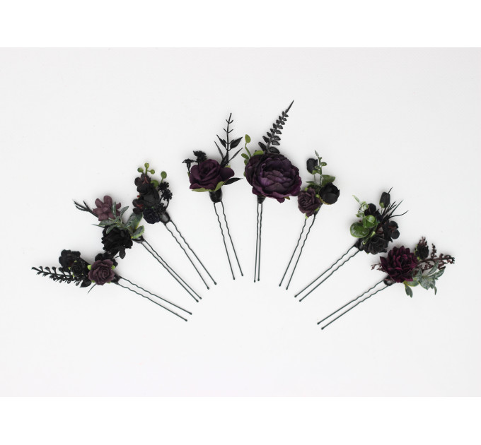 Gothic Hair Pins in Purple & Black for Bridal Hairstyles
