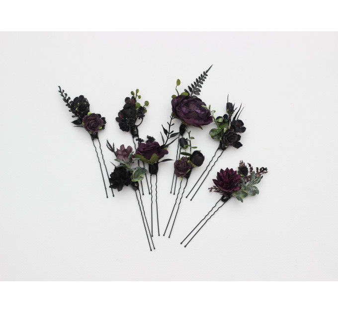 Gothic Hair Pins in Purple & Black for Bridal Hairstyles