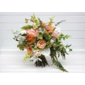 Peach, Yellow, White & Dusty Olive Asymmetrical Bridal Bouquet