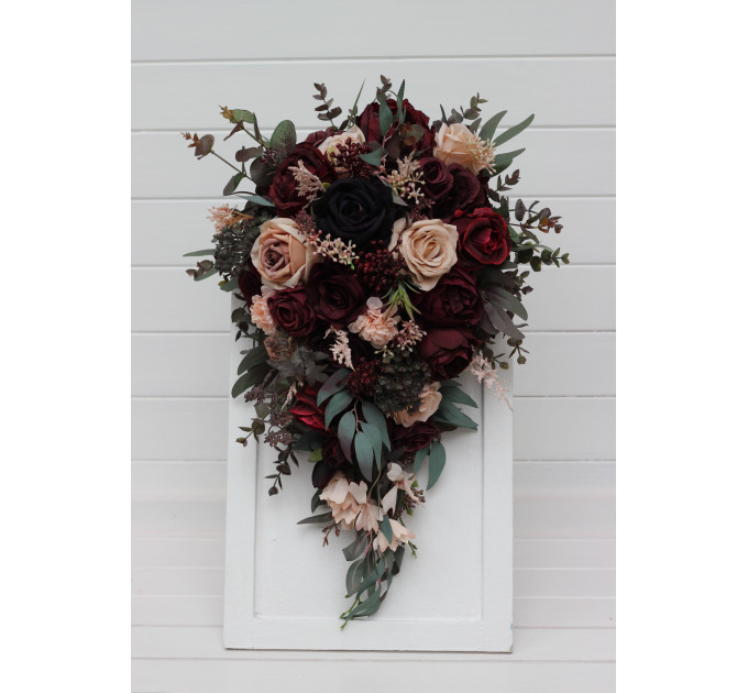 Moody Cascading Wedding Bouquet in Purple, Burgundy & Beige