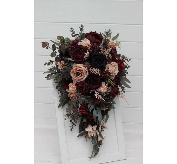 Moody Cascading Wedding Bouquet in Purple, Burgundy & Beige