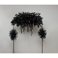Deep purple and black floral arch for gothic wedding. 5411