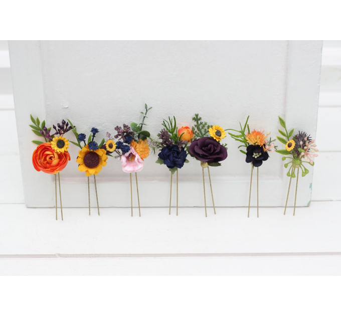 Colorful Sunflower Hair Pins for Bridal and Bridesmaid Hairstyles