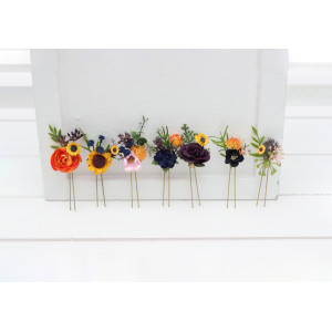 Sunflower Hair Pins in Orange, Blue, Purple, Pink & Green Floral Tones  5392-2