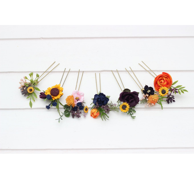 Colorful Sunflower Hair Pins for Bridal and Bridesmaid Hairstyles