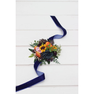 Navy Blue, Orange, Purple & Pink Sunflower Wrist Corsage 5392-2