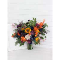 Colorful Sunflower & Calla Lily Wedding Bouquet in Orange, Blue, Purple, Pink & Green 5392-2
