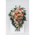 Romantic Cascading Wedding Bouquets in Blush Pink, Peach, White & Sage Green