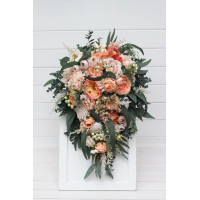Blush Pink, White, Peach & Sage Green Cascading Bridal and Bridesmaid Bouquets. 5035