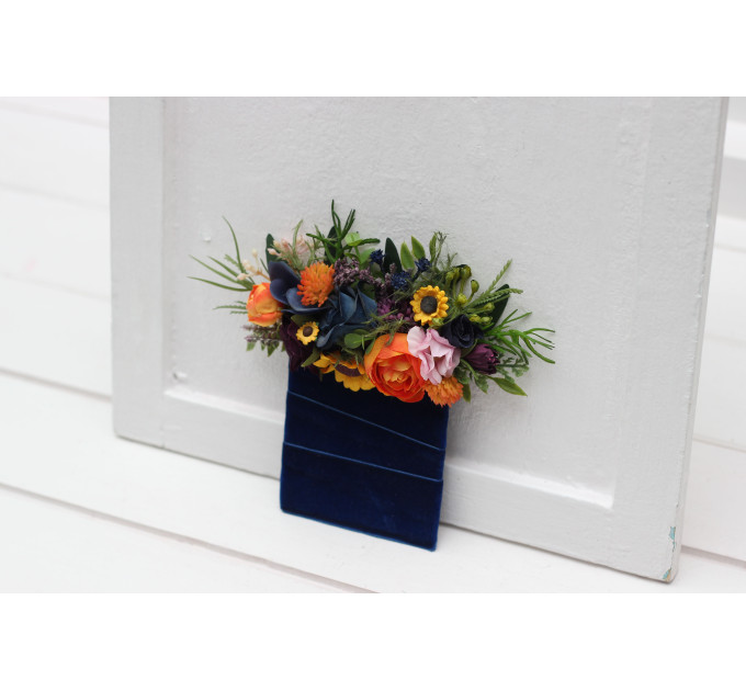 Orange, Blue, Purple, Pink & Green Pocket Boutonniere for Weddings