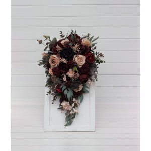 Purple, Burgundy & Beige Cascading Bridal Bouquet 5016