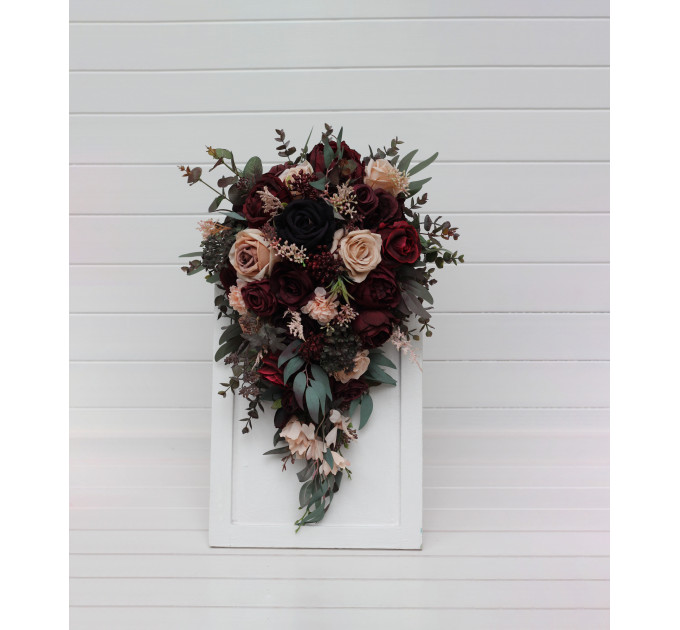 Moody Cascading Wedding Bouquet in Purple, Burgundy & Beige