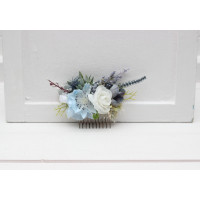 Dusty Blue & White Floral Hair Comb for Wedding Hairstyles. 5200