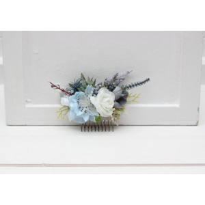 Dusty Blue & White Floral Hair Comb for Wedding Hairstyles. 5200