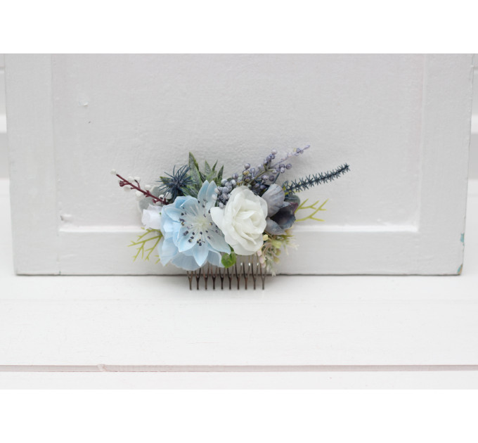 Wedding Hair Comb in Dusty Blue & White Tones