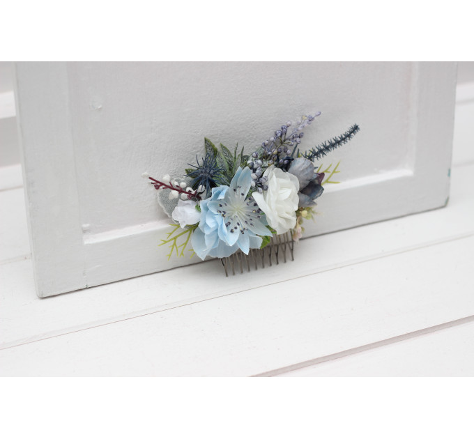 Wedding Hair Comb in Dusty Blue & White Tones